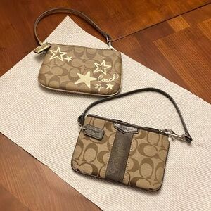 COACH. TWO WRISTLETS. BOTH 6 X 4. SLIP POCKET INSIDE WITH HANGTAGS. EXCELLENT